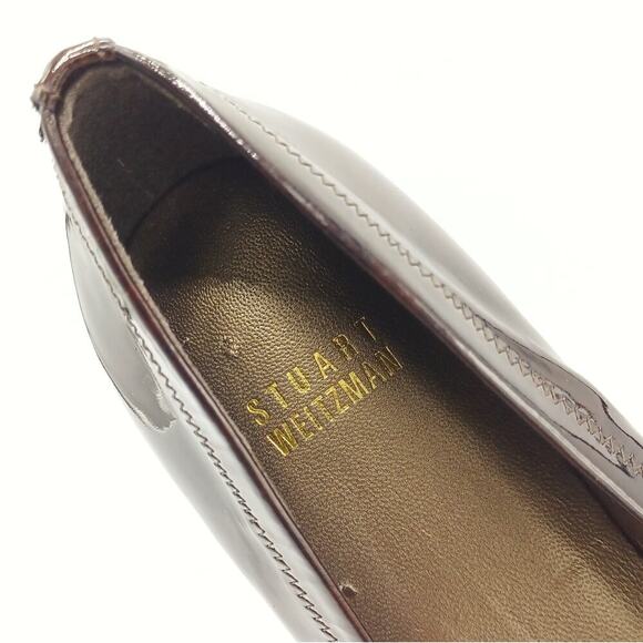 Stuart Weitzman Burgundy Patent Ballet Flats | Silver Buckle | Fall Office Chic - Picture 8 of 14